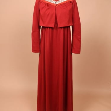 Red 70s Maxi with Matching Bolero By Lanz, S