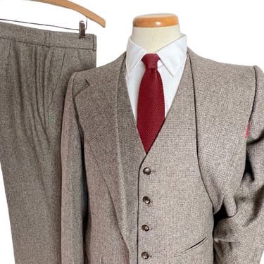 New Old Stock ~ Vintage 1970s YVES SAINT LAURENT Wool Tweed 3pc Suit ~ 36 to 38 R ~ vest / waistcoat ~ pants / jacket / sport coat 