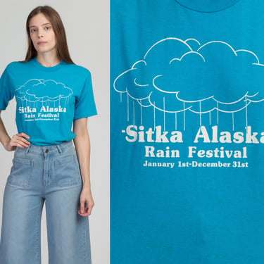 Small to Medium 80s Skagway Alaska Wind Festival Tee Vintage Navy Blue Funny Tourist T Shirt