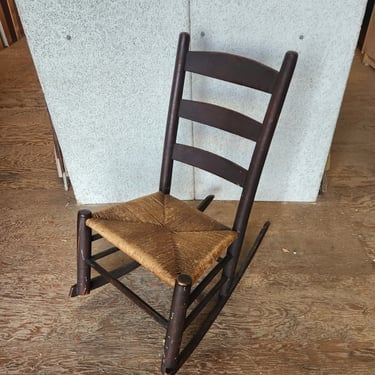 Small Vintage Rocking Chair with Woven Seat 18.75 x 32.75 x 30