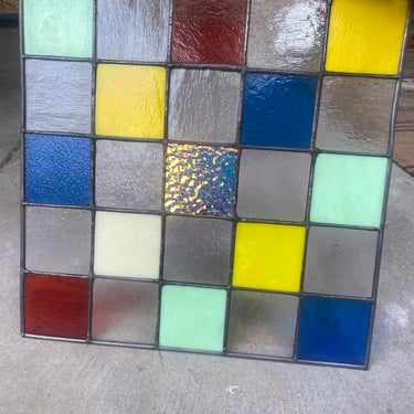 Checkered Stained Glass Window Panel 