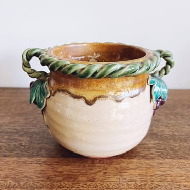 Vintage Studio Pottery Ceramic Jar with Grape Handles 