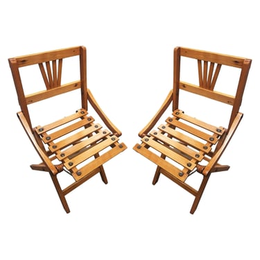Pair of George Nelson Inspired Child-Size Slat Folding Chair 