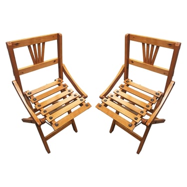 Pair of George Nelson Inspired Child-Size Slat Folding Chair 