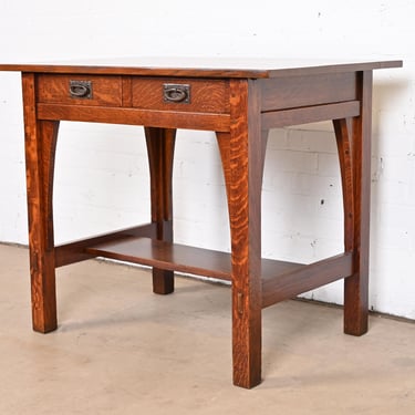 Gustav Stickley Mission Oak Arts &#038; Crafts Writing Desk or Library Table, Circa 1900