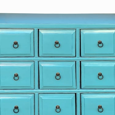 Oriental Turquoise Blue 11 Drawers Slim Narrow Chest Cabinet Dresser cs7794S
