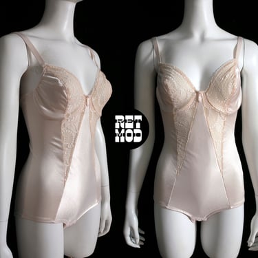 Vintage 60s 70s Off-White Shapewear One-Piece Lingerie Bra Top Bodysuit - 36B 