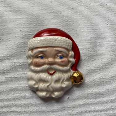Vintage Santa Claus Pin By Holland Mold, Santa Brooch, Christmas Pin Brooch, Holiday Jewelry, Ceramic 