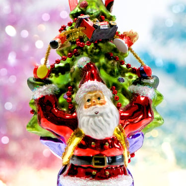 VINTAGE: 8.5" LARGE Santa Glass Ornament in Box - Blown Figural Glass Ornament - Hand Painted Ornament - SKU 22 23-D-00035083 