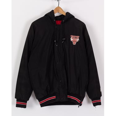 90s Chicago Bulls Starter Jacket - Men's Small | Vintage Hooded NBA Basketball Windbreaker Bomber Coat 