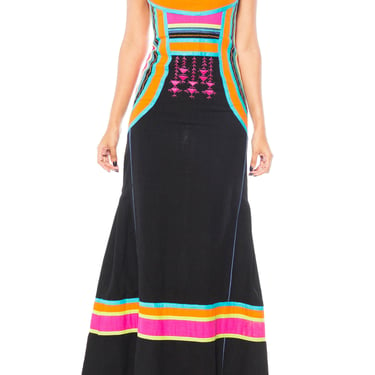 MORPHEW COLLECTION Black Cotton Maxi Dress With Neon Appliqué & Embroidery 