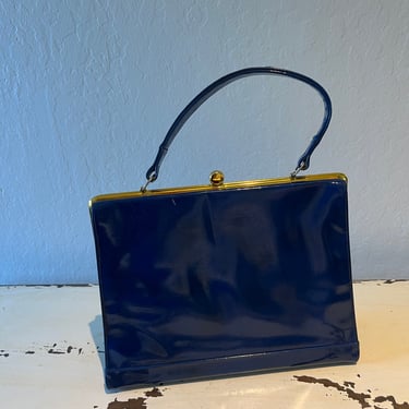 Completing Her Look - Vintage 1950s 1960s Royal Blue Faux Leather Vinyl Handbag Purse 