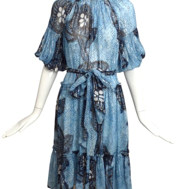 ULLA JOHNSON- Chiffon Print Peasant Dress, Size 14