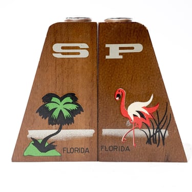 Vintage Florida Souvenir Salt and Pepper Shakers, Palm Tree and Pink Flamingo 