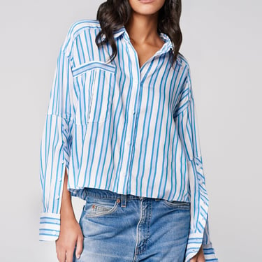 Button Sleeve Shirt - Blue Stripe