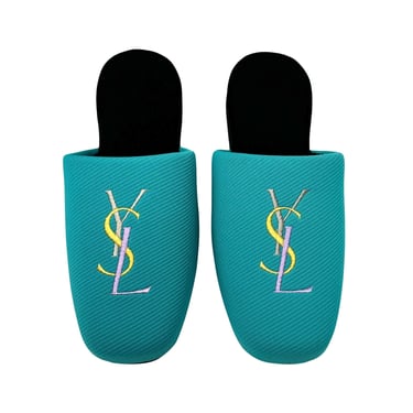 YSL Turquoise Logo Slippers