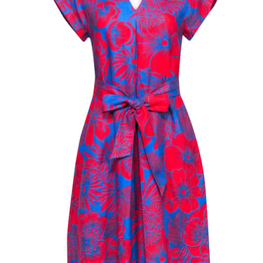 Hobbs - Red & Blue Print Sleeveless Dress Sz 6