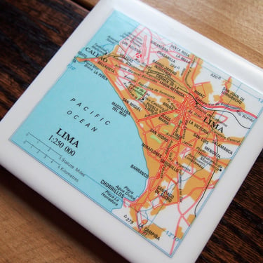 1985 Lima Peru Map Coaster. Lima Map. Vintage Peru Gift. South America Travel Décor. Peruvian Gift. City Map Gift. South America Map. 