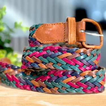 VINTAGE: Multicolor Woven Colorful Leather Belt - Leather Belt - SKU 