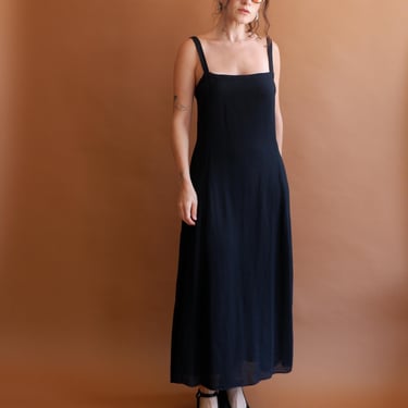 Vintage 90s Calvin Klein Black Square Neck Shift Dress / Size Medium 