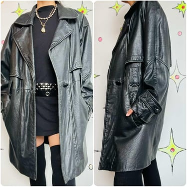 Vintage 80s 90s Black Leather Trench Coat | Goth Grunge Matrix Style | Small 