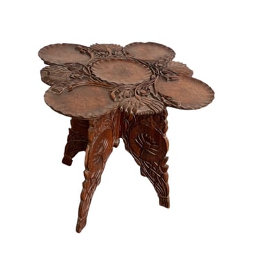 Free shipping within continental US - Hand Carved Solid Wood Occasional Side Table or Plant Stand With Floral Motif  from Srinagar, kashmir 