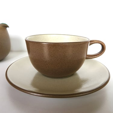 Vintage Heath Ceramics Cup And Saucer in Sandalwood Glaze, Edith Heath Saulsalito California Pottery 