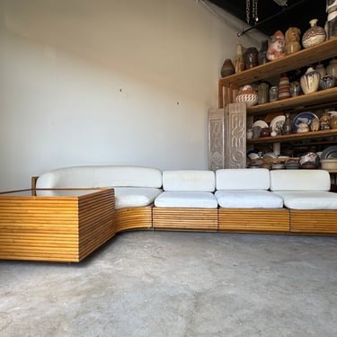 70's Vintage Organic Coastal Bent Rattan Sectional Sofa 