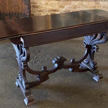Scroll Carved Based Hallway Table w 2 Fold Out Leaves