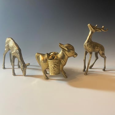 Set of Three Solid Brass Animal Figurines Made in India 