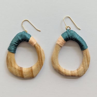 Solid Pine Wood Wrapped Earrings - Hand-Carved / Whittled Wooden Statement Jewelry - Hypoallergenic - Boho, Modern, Unique - Handmade Art 