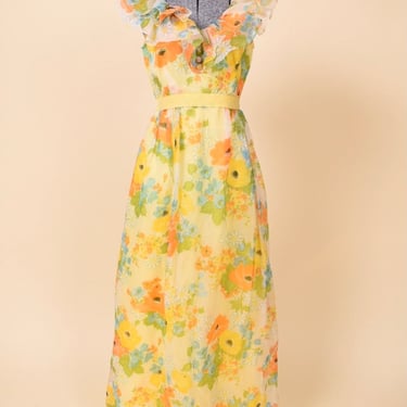 Yellow Flower Power 70s Ruffle Gown, XS