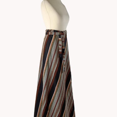 Arola 1970s Striped Cotton Maxi Skirt - Finnish Vintage - Size S/M 