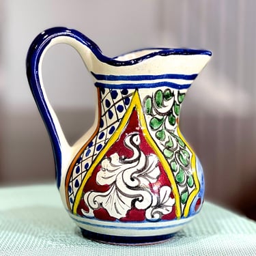 VINTAGE: Small Talavera Mexican Pottery Pitcher - Gravy, Syrup - Colorful Hand Painted 