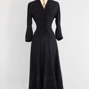 Elegant 1950's Eisenberg Originals Jet Black Evening Suit / Small