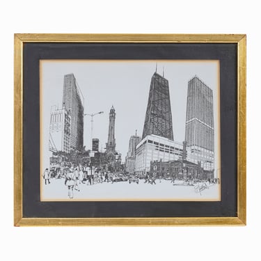 Bill Stebbins Lithograph on Paper Print Chicago Landmarks Buildings 