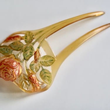 French Art Nouveau Tinted Roses Celluloid Hair Comb, Antique Hair Ornament, Bridal Comb, Hair Decoration, Gift for Her 