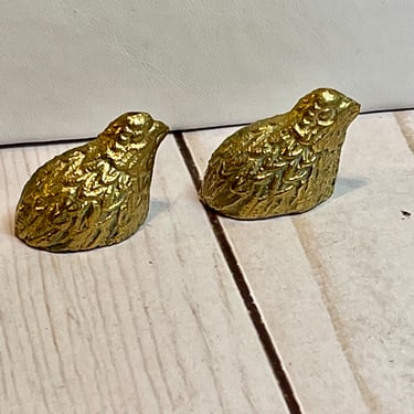 Solid Brass Quail Set of 2 Bird Figurines OLD Vintage Home Decor Office Decor Bird Figurines Paper Weights Partridge Quail Office Decor 