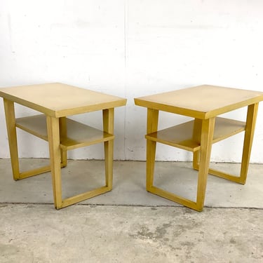 Pair MCM Two Tier Blonde Side Tables 