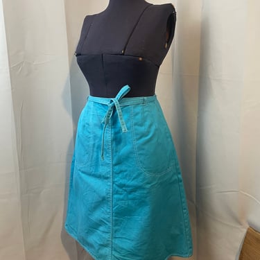 Wrap Skirt 1970s Vintage A Line Pockets Teal Blue Mini M 