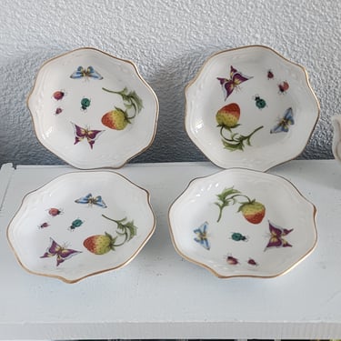 Set of 4 Lenwile Ardalt 4" porcelain plates Fruit theme dishes Made in Japan  vintage plates Strawberry Butterflies  Ladybugs home decor 