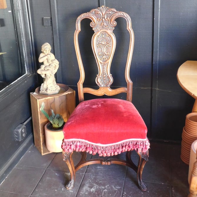 Rouge Carved Side Chair With Mohair Fabric