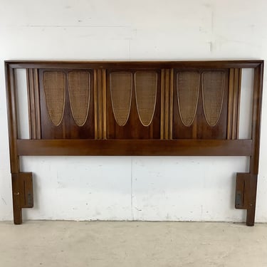 MCM Queen Size Walnut Headboard with Cane Detail 