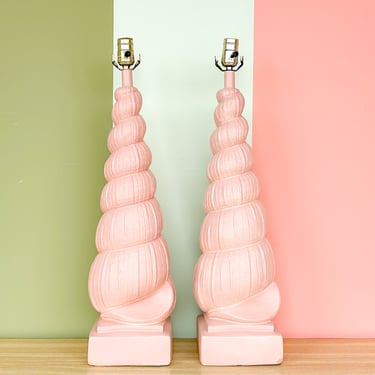 Pair of Pretty Coral Nautilus Lamps