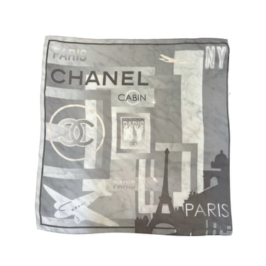 Chanel Grey Silk Travel Scarf