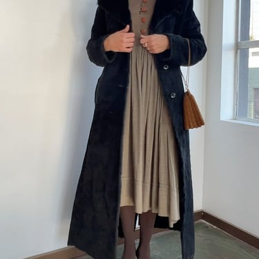 Vintage Black Shearling Maxi Coat (S)