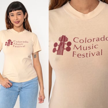 Colorado Music Festival Shirt 80s Summer Classical Music Festival Cream Retro TShirt Boulder Vintage T Shirt Graphic Tee Single Stitch Small 