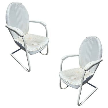 Mid-century Steel Streamline Springer Patio Outdoor Lounge Chair, Pair 