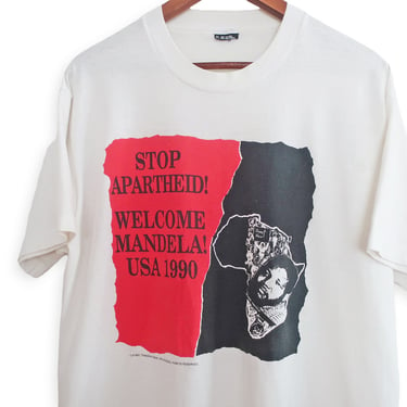Nelson Mandela shirt / 90s political t shirt / 1990s Nelson Mandela Stop Apartheid Welcome to USA 1990 t shirt XL 