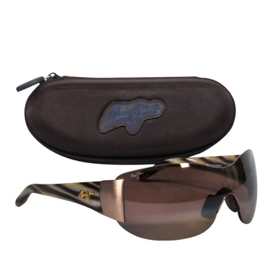 Maui Jim - Brown “Kula” Shield Sunglasses w/ Marbled Arms